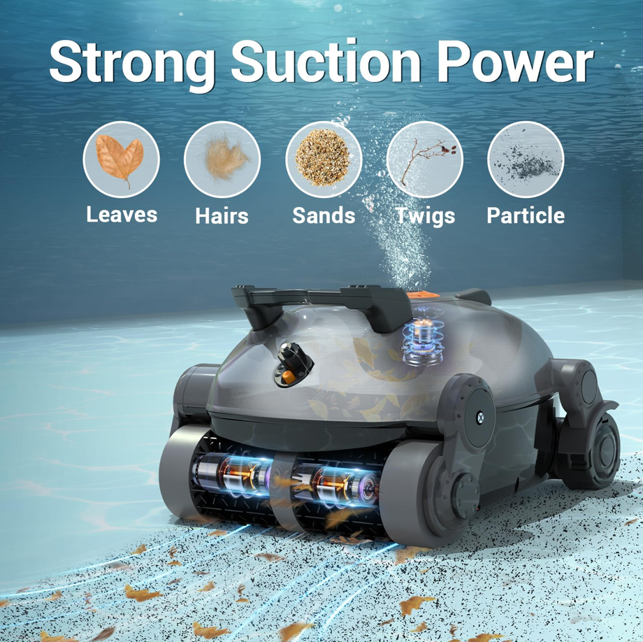 Pro Cordless Pool Cleaner with Super Suction Power, Automatic Pool Vacuum